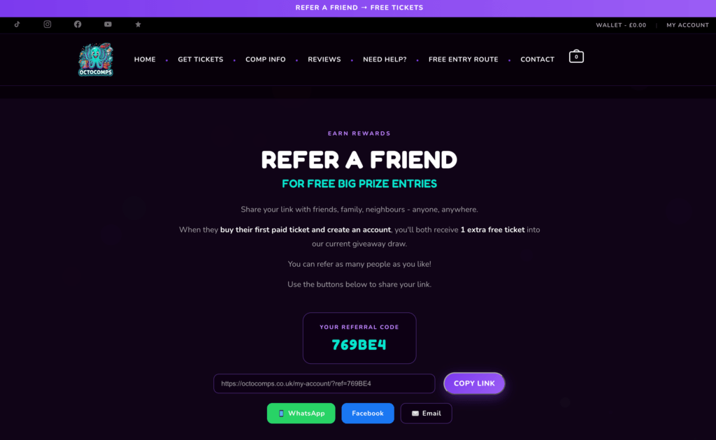 Join OctoComps and win big prizes! Use my referral code 769BE4 when you sign up: https://octocomps.co.uk/my-account/?ref=769BE4