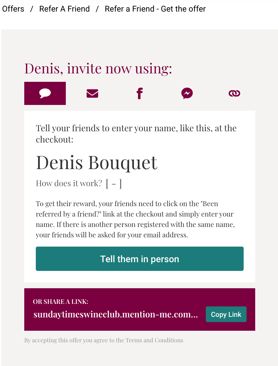 Sunday Times Wine Club referred by a friend, enter the name