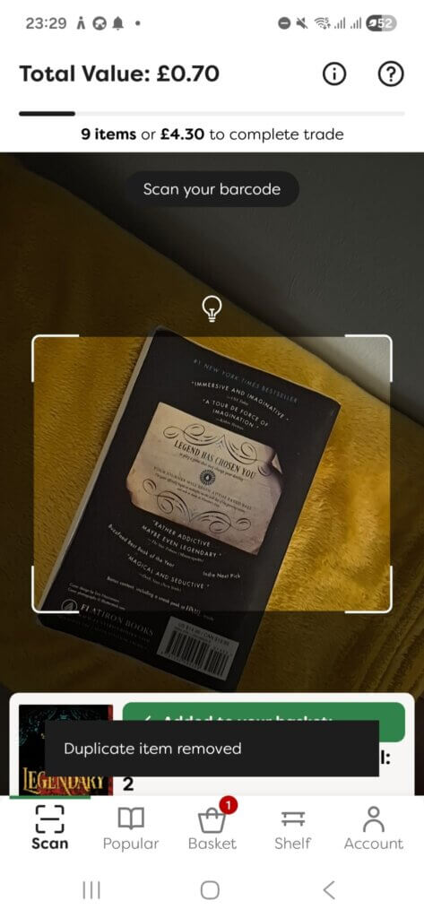 Scanning books to sell using the World of Books Sell Your Books app