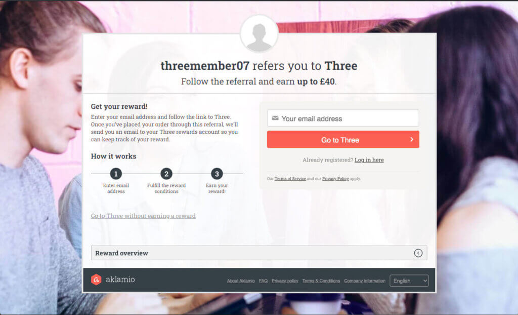 Three refer a friend invite, get up to 40 GBP in cash with this Three referral