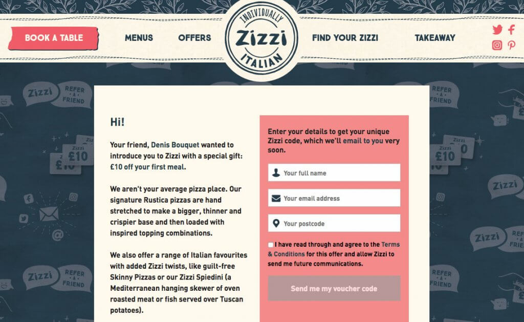 Zizzi website