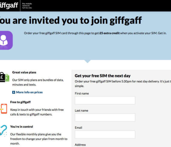 Giffgaff referral code £5 credits - refer a friend invite