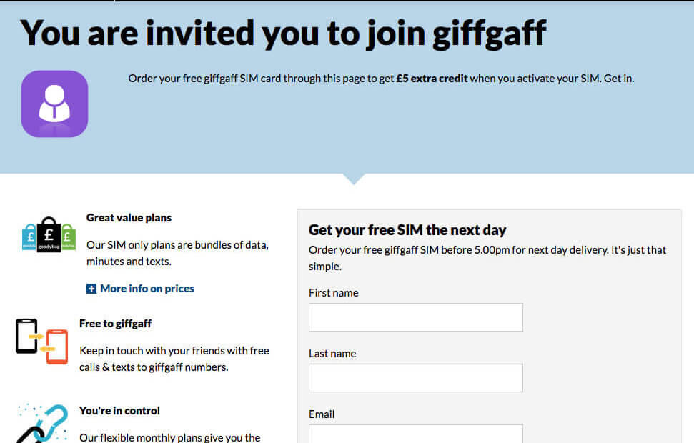 Giffgaff referral code £5 credits - refer a friend invite