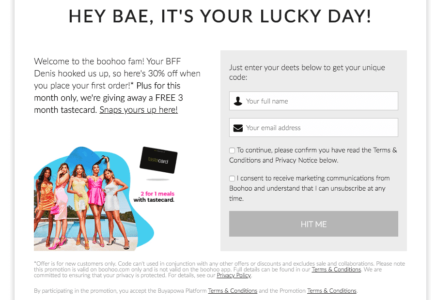 Boohoo referral code for 30% off + free Tastecard - refer a friend deal