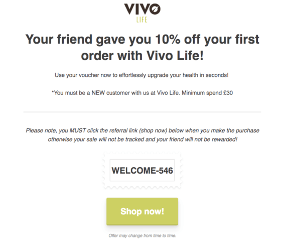 Vivo life Refer a friend offer 10 discount vivolife