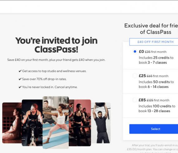 ClassPass refer a friend code for your free trial, first month for free