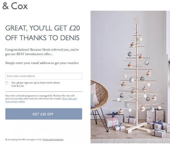 Cox & Cox referral code get £20 on first order over £25 - refer a friend code discount
