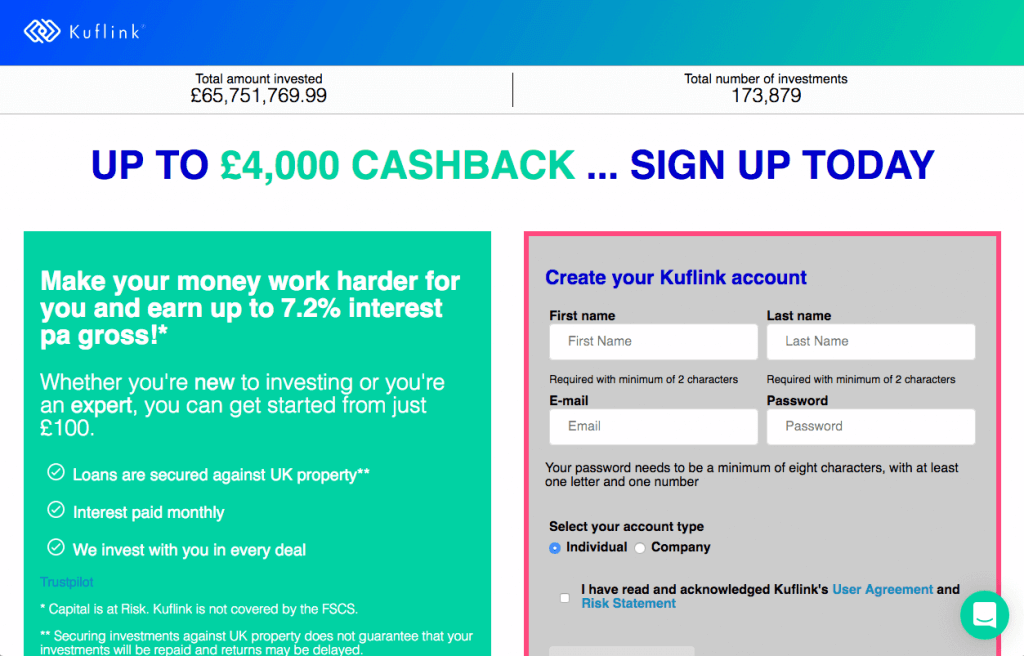 Kuflink refer a friend offer- referral code invite for up to 4% cashback on your Kuflink investment