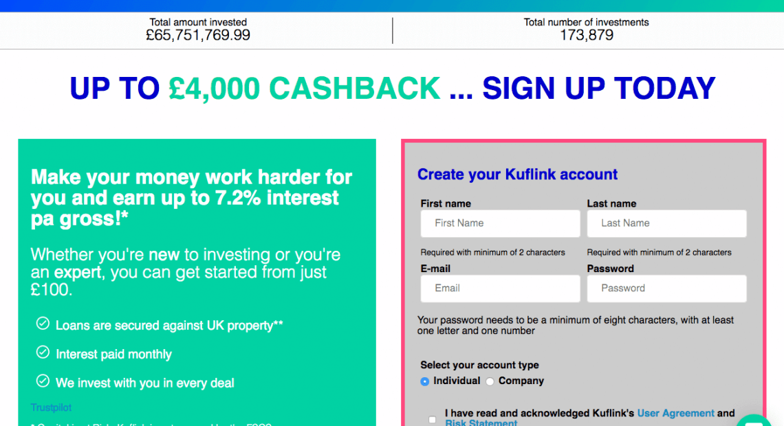 Kuflink refer a friend offer- referral code invite for up to 4% cashback on your Kuflink investment