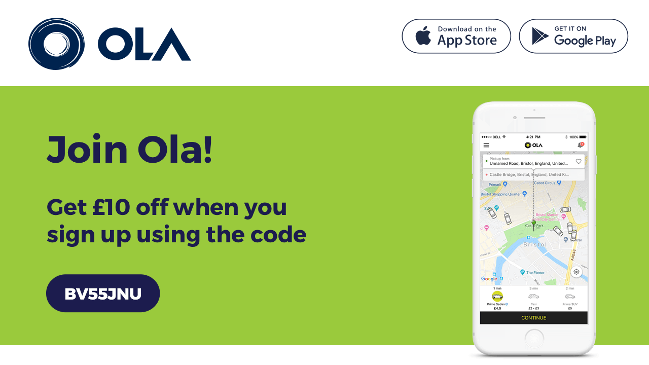 Ola cabs referral code BV55JNU - refer a friend introductory offer - UK