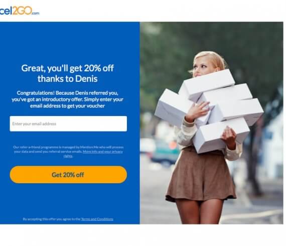 Parcel2go referral code - get 20% off discount with the refer a friend introductory offer