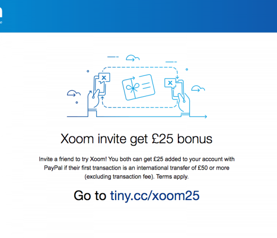 Xoom referral code: Invite a friend - £25 bonus added on your Paypal account