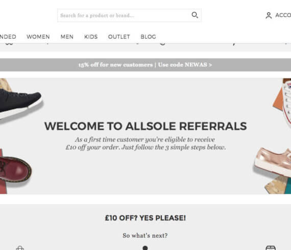 Allsole referral code DENIS-R1Q for £10 discount + free delivery