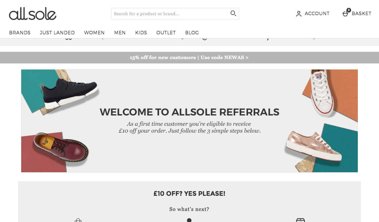 Allsole referral code DENIS-R1Q for £10 discount + free delivery