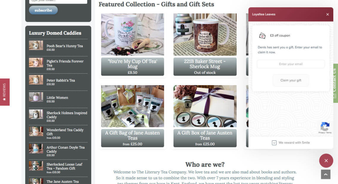 The Literary Tea Company referral code discount 3 GBP bonus reward