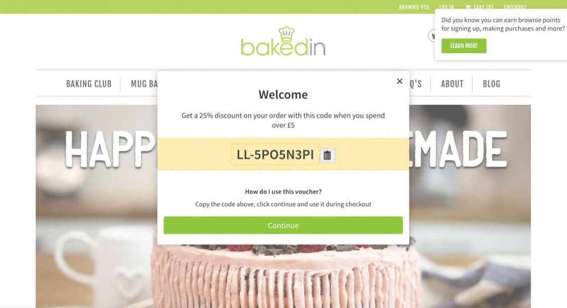 Bakedin referral code 25% OFF discount code with the refer a friend offer