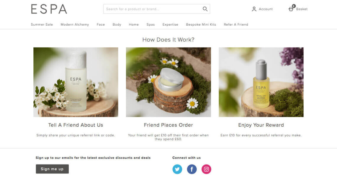 ESPA skincare referral code - get a £10 discount on your first order with the refer a friend offer