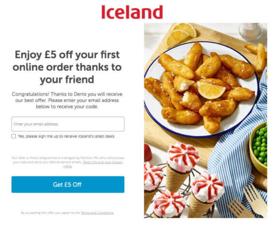 Iceland referral code discount 5 GBP off your first order with a refer a friend invite