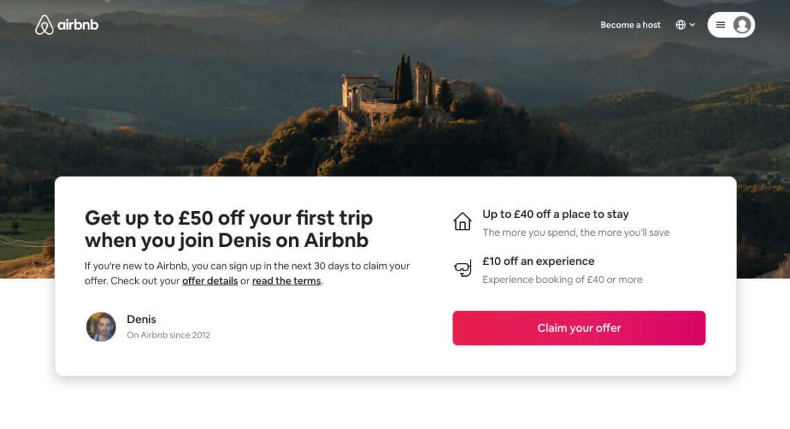 Airbnb referral code: invite for £25 discount bonus towards your first trip