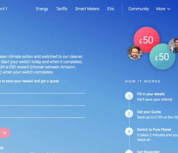 Pure Planet energy refer a friend offer, get £50 off with this Pure Planet referral code