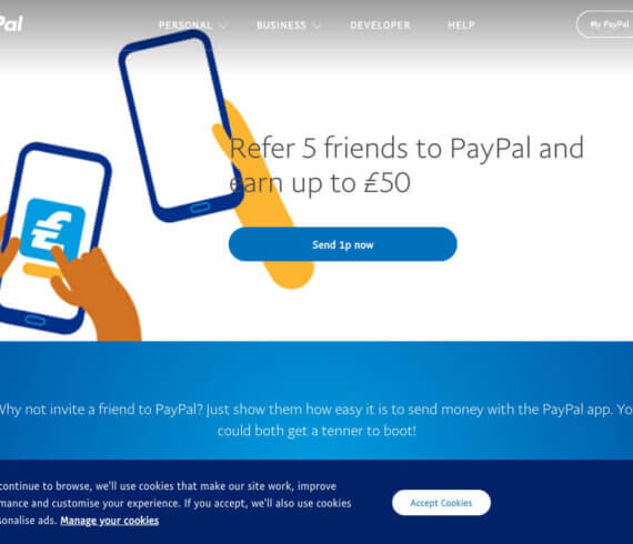 Paypal referral code invitation for £10 bonus