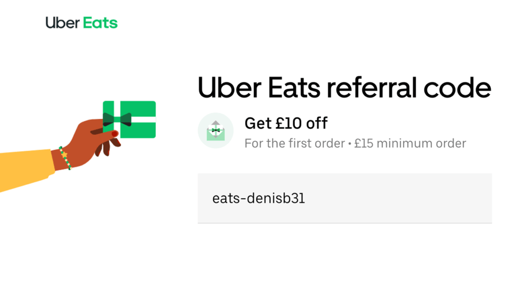Uber Eats referral code UK - promo code for new customer, 10 GBP discount on your first order