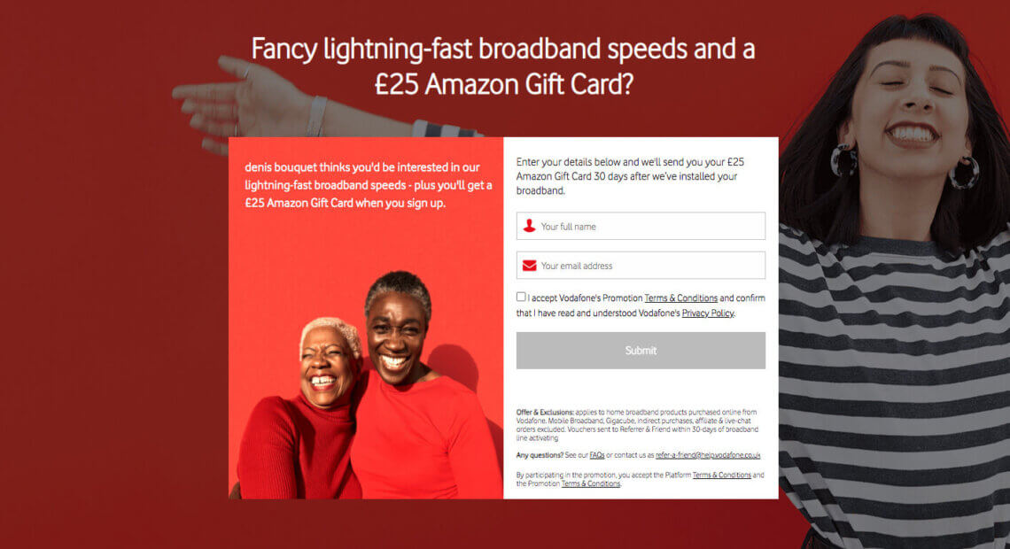 Vodafone broadband referral code invite, get an amazon gift card when you join vodafone broadband