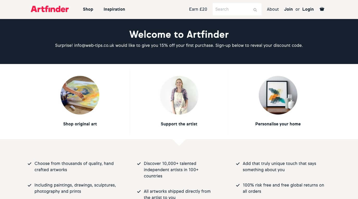 Artfinder referral code, get a discount bonus with this refer a friend link