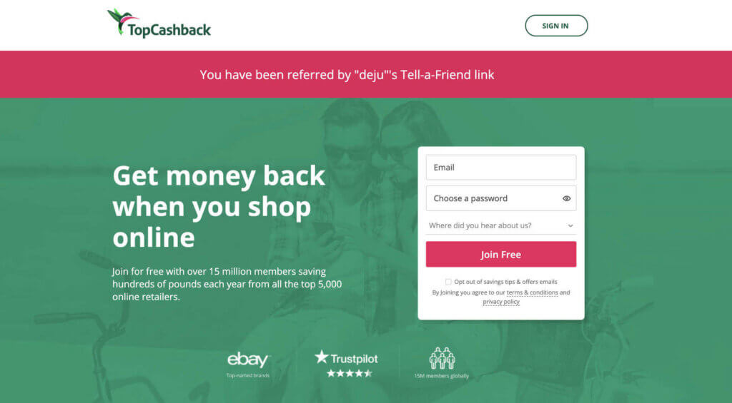 Topcashback invitation bonus UK, join with this top cashback refer a friend link