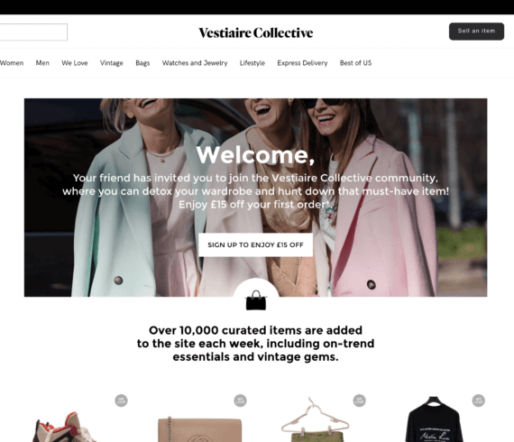 Vestiaire Collective referral code discount for £15 off over £100