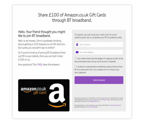 How to get a BT referral code for a £50 Amazon.co.uk voucher - refer a friend offer 2021