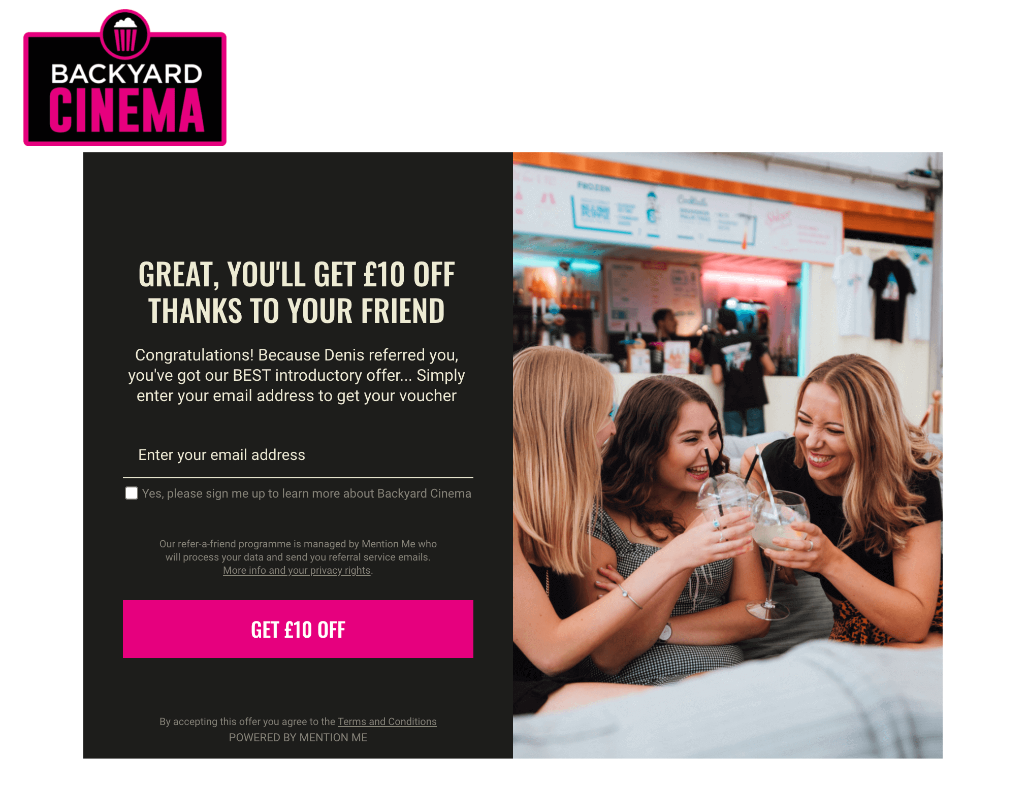 backyard cinema-referral discount code london refer friend coupon offer 2021