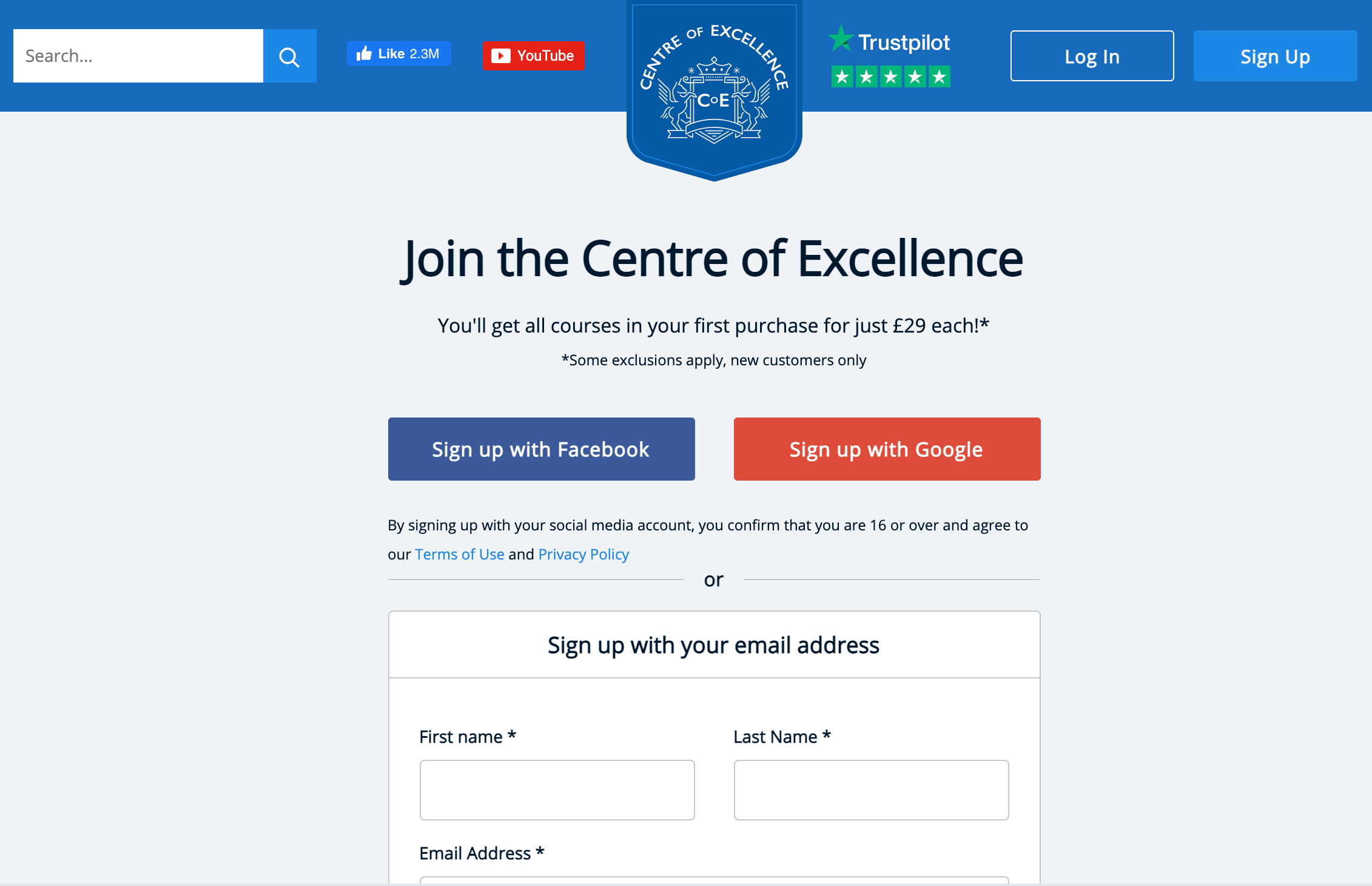 Centre of excellence referral code, £29 offer discounted first course