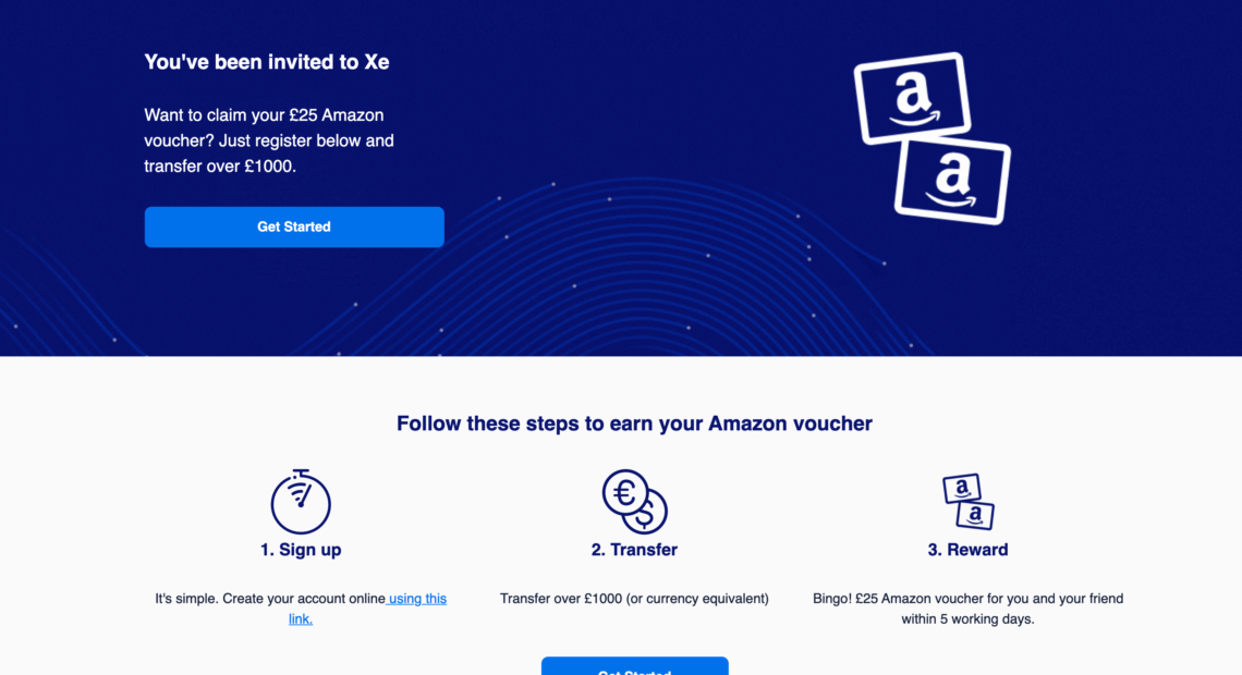 xe referral code UK - register with this refer a friend invitation to get 25 GBP in Amazon voucher