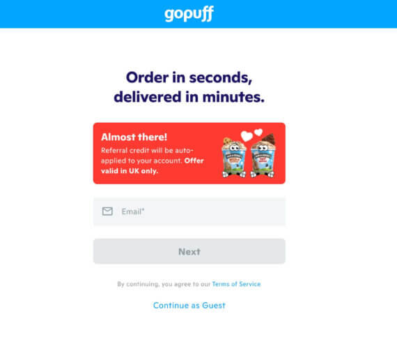 Gopuff referral code UK - get 10 GBP off your first order with the code GOZVWPKBLX
