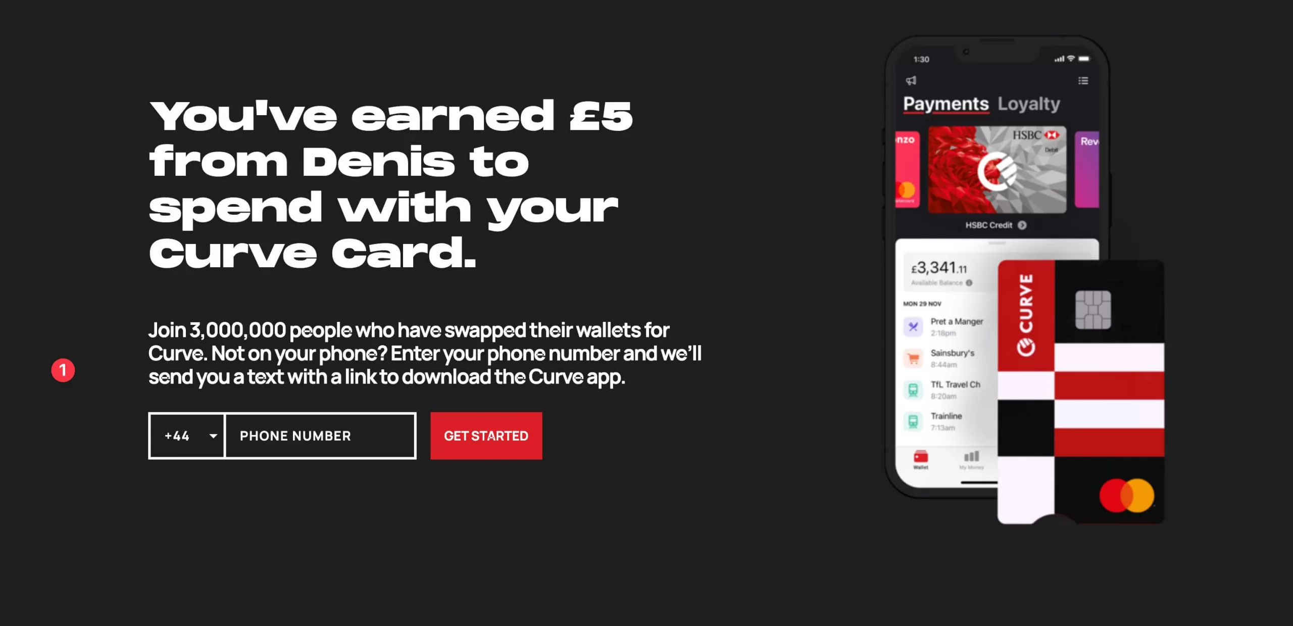 Curve app sign up bonus - get 5GBP when you use your card
