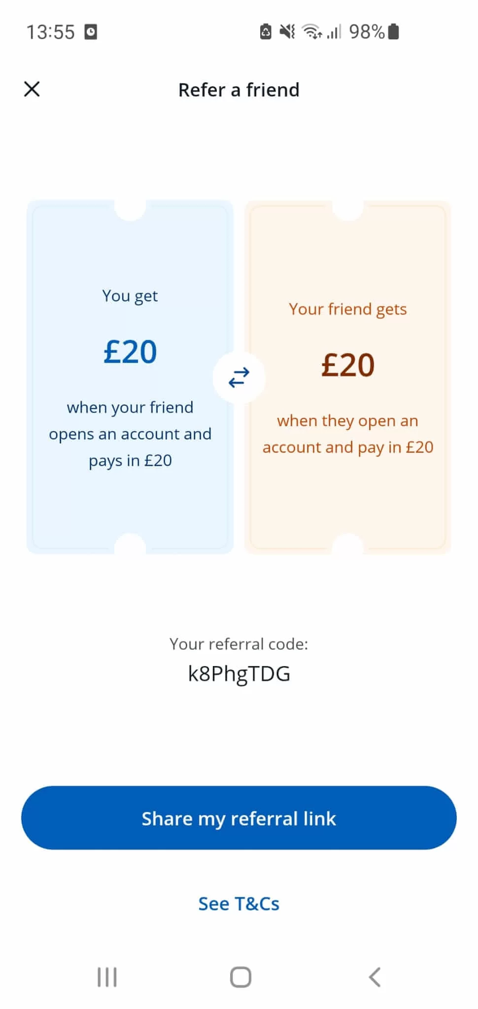 Chase UK referral code for a £20 bonus reward to join