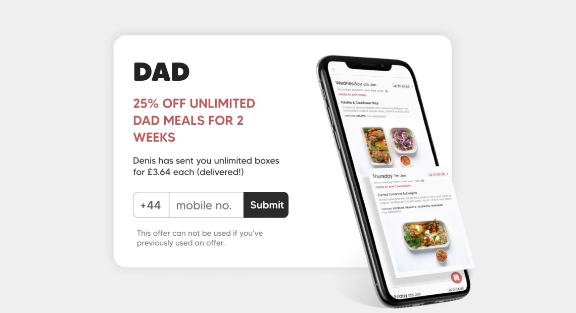 DAD app food discount code 25% off, DAD referral discount for new users