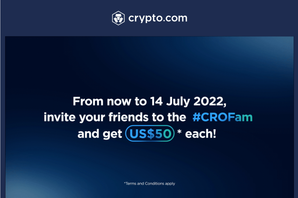 Crypto.com July 2022 bonus for 50 USD in CRO - Crypto.com referral code