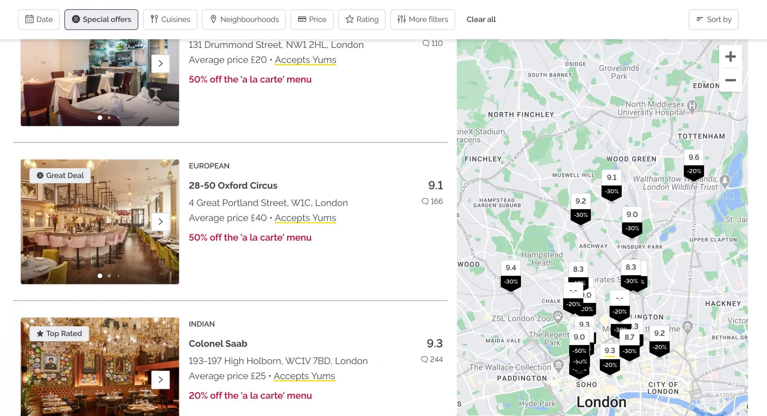 Get a discount in London restaurants with the TheFork app and yums